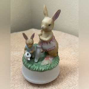 Vintage Ceramic Mom and Bunny Rotating Music Box.